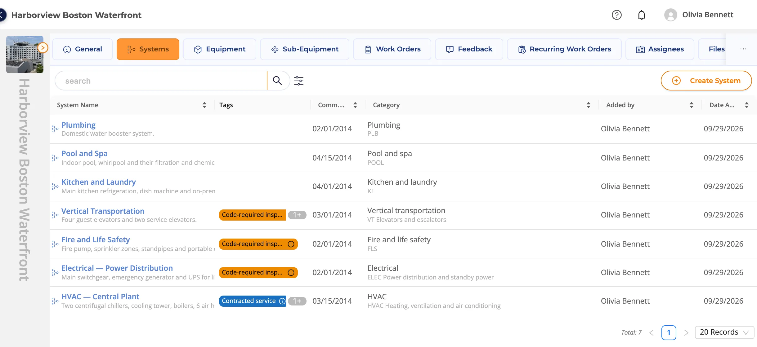The Systems tab of a location