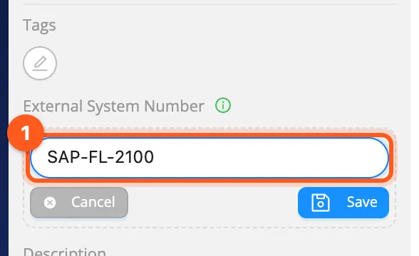 External system number in the detail panel