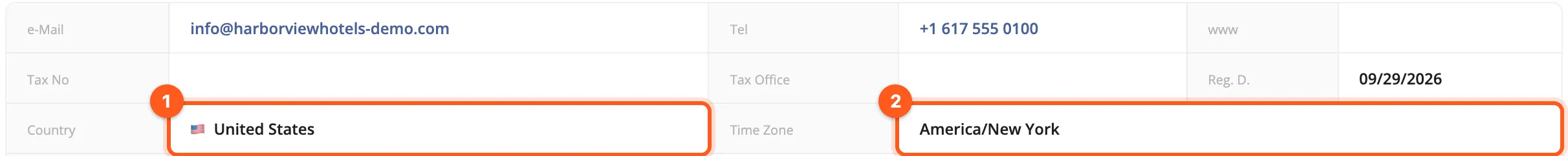 Country and time zone on the organization card