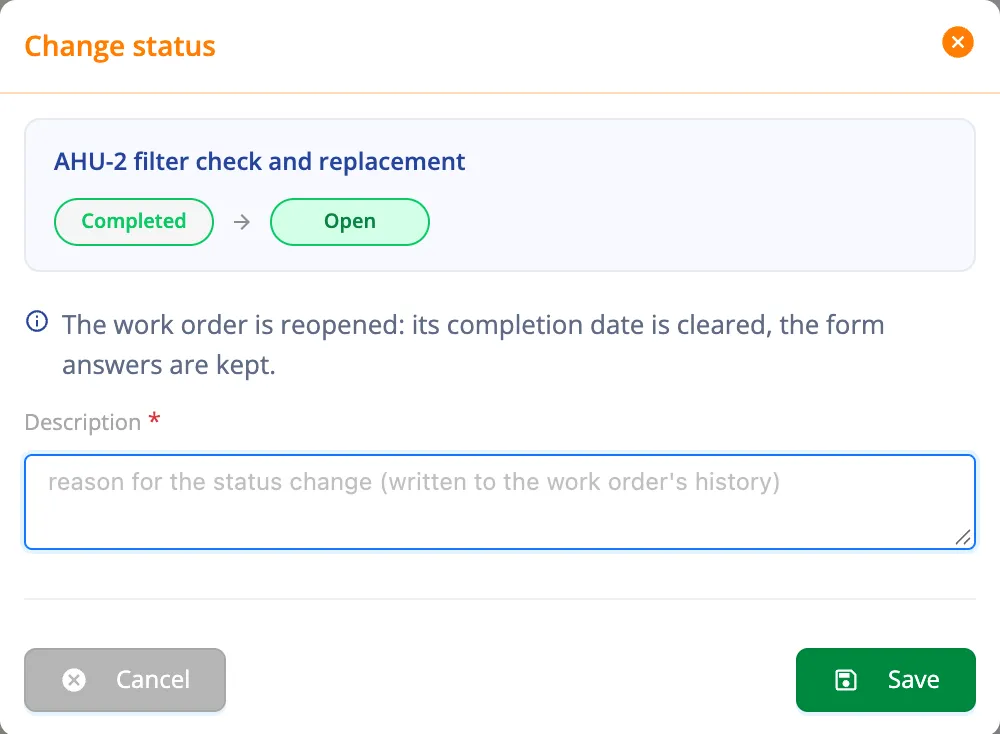 The Change status window