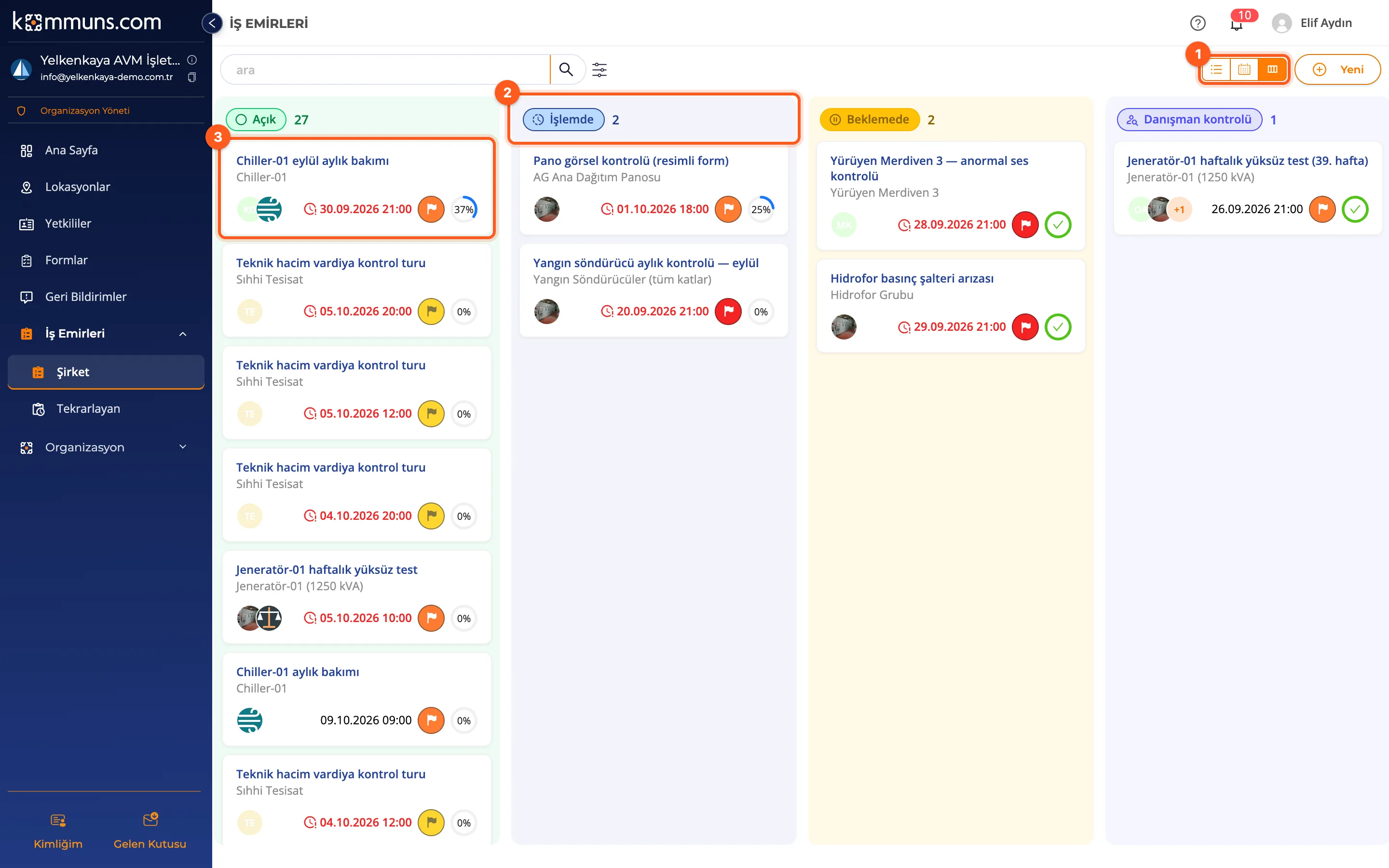 İş Emirleri › Şirket kanban panosu olarak