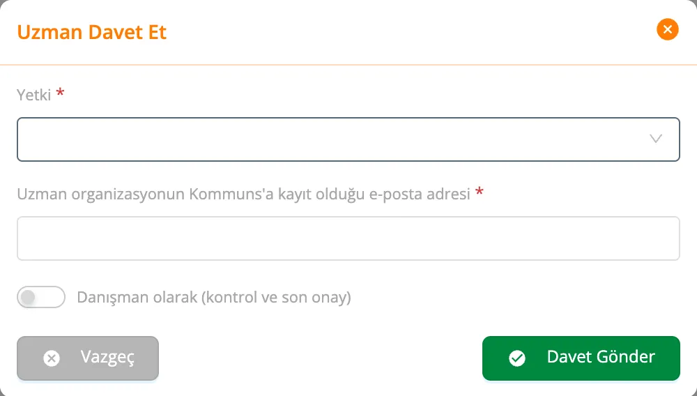 Uzman Davet Et penceresi