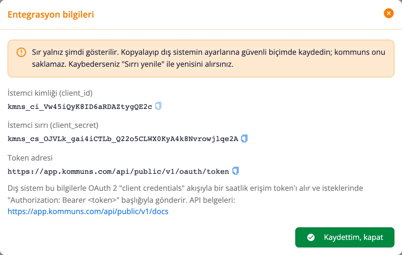 Bir kez gösterilen istemci kimliği ve sırrı